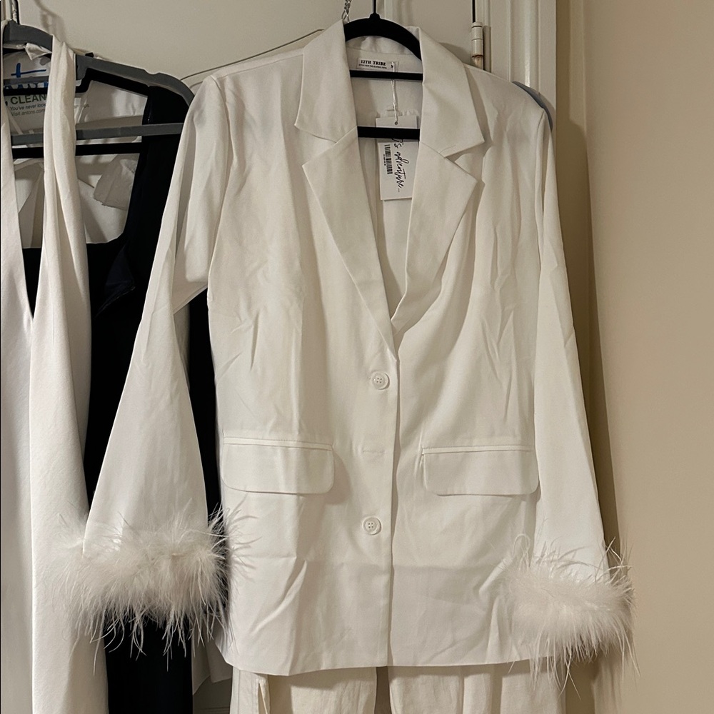 Shop 12th tribe White Blazer with Feather Cuffs New With Tags